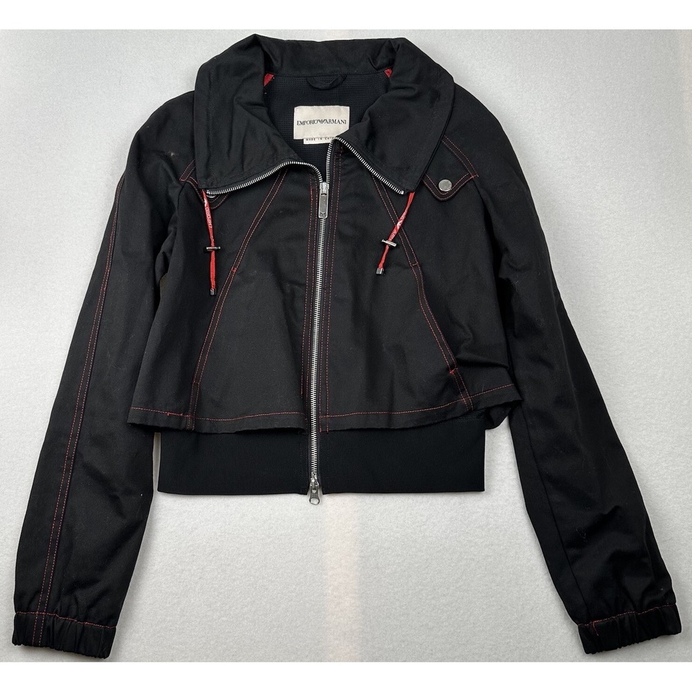 Women's Emporio Armani Cropped Utility Jacket Black Red Size 38
